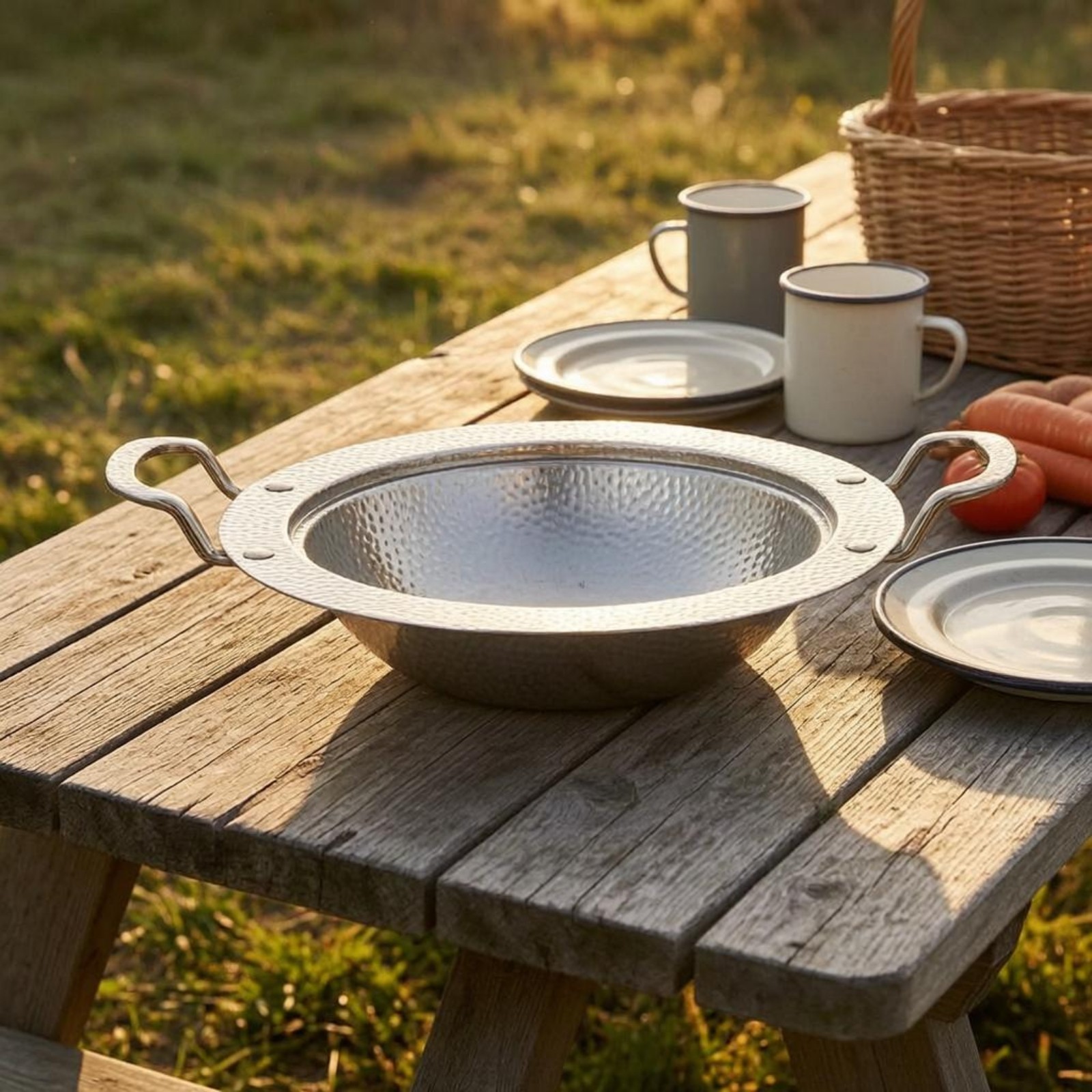 Round Stainless Steel Serving Pan One-Piece Construction for Cooking