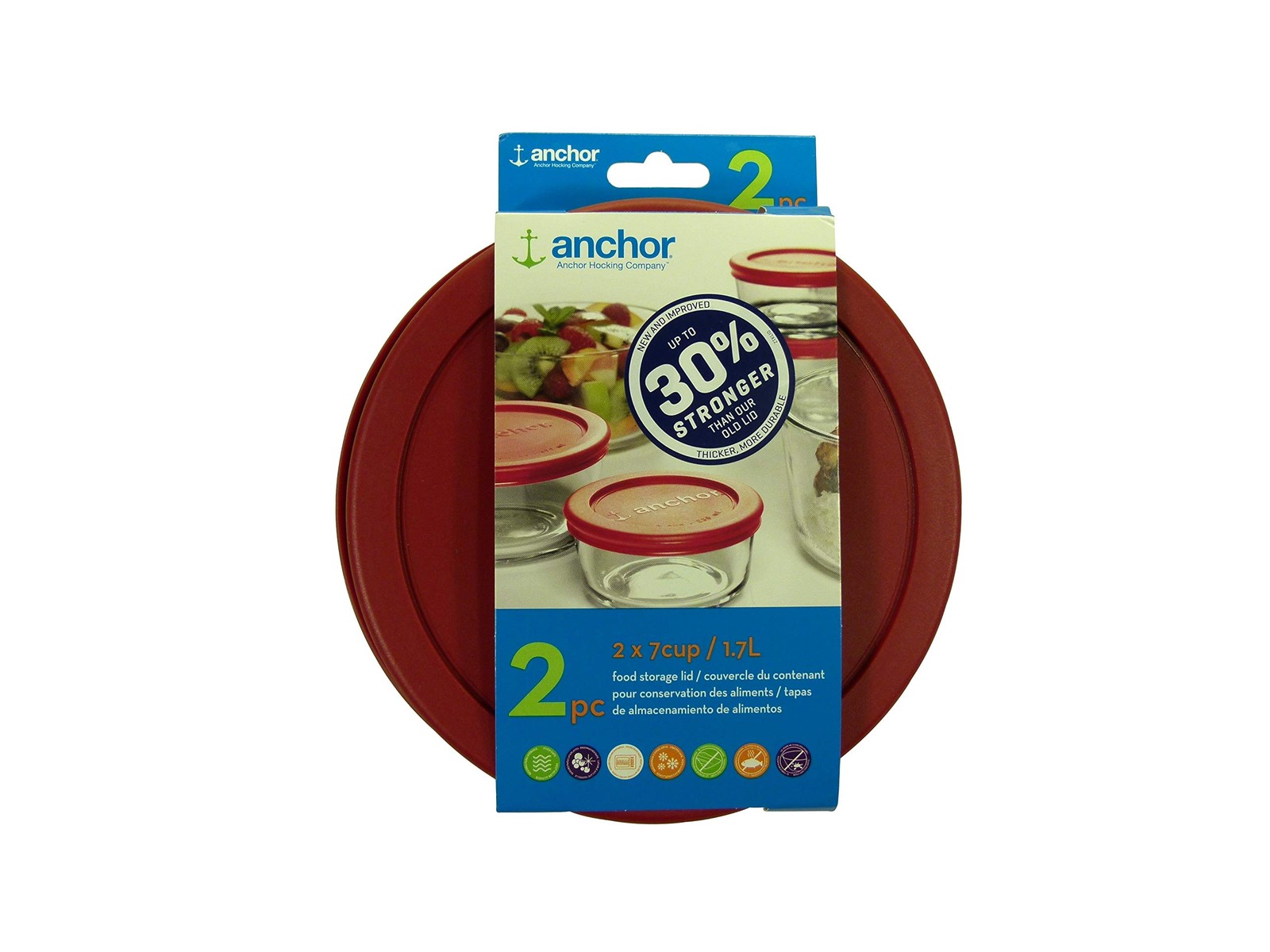 Anchor Hocking 30% Stronger Replacement Lid 2 x 7 Cup / 1.7 L / 1.75 qt, Red,…