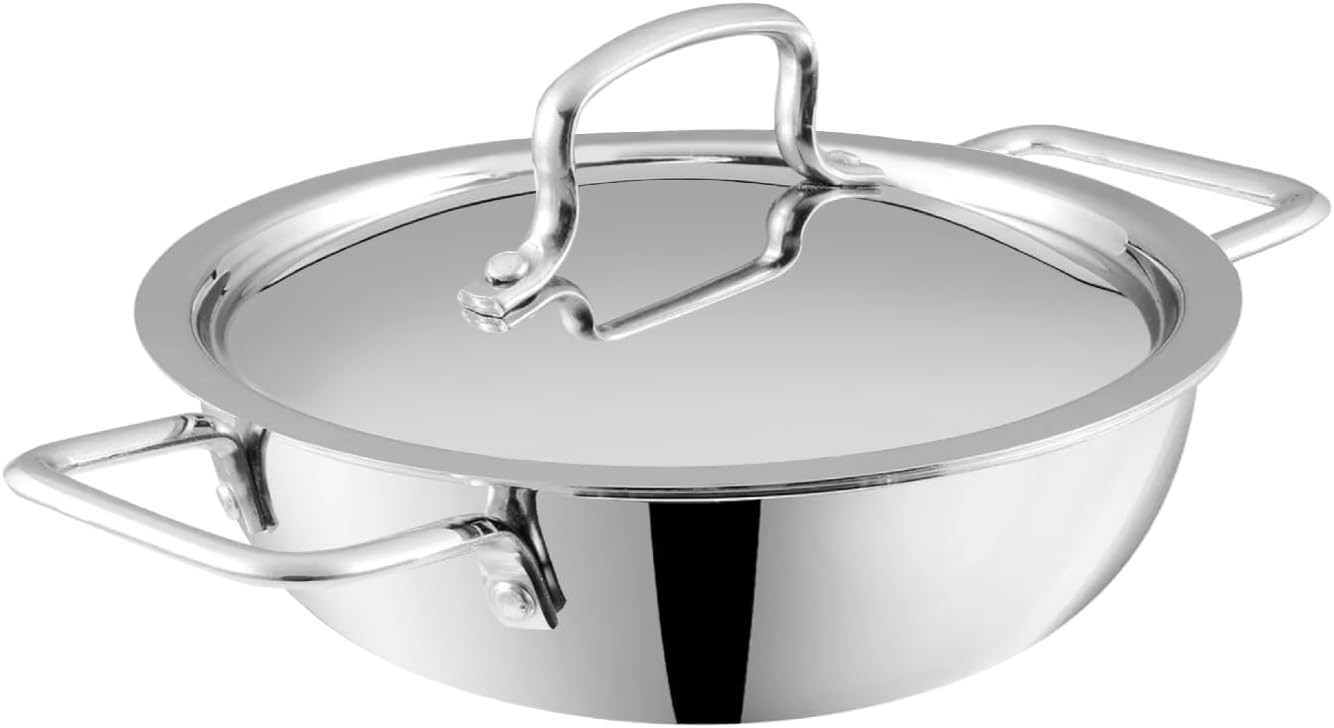 Platinum Triply Stainless Steel Kadai | Suitable For Indian Cooking, Sauces,