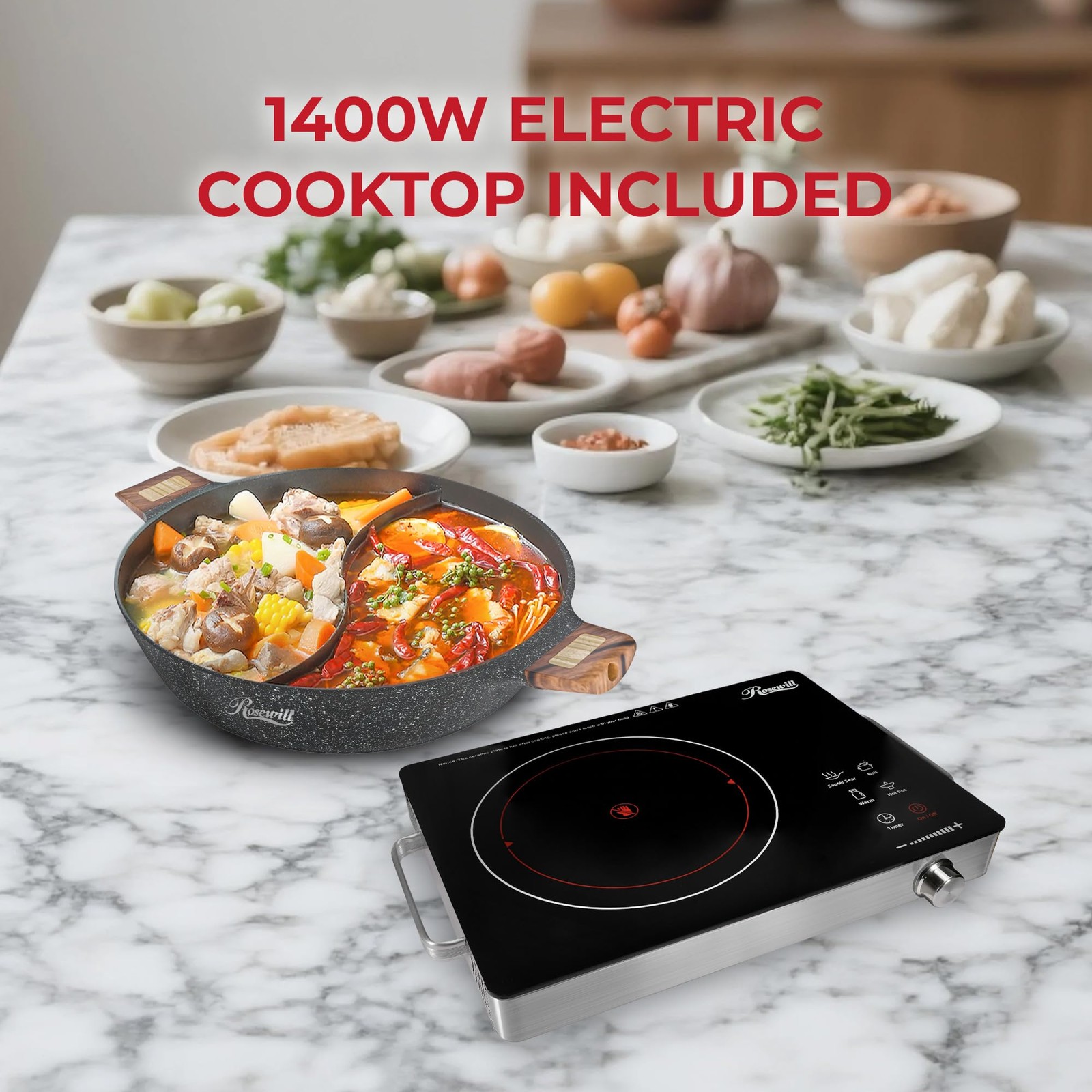 Rosewill 4.2Qt Double Flavor Non-Sticking Shabu Shabu – Dark Gray Rhcw-24001Dg