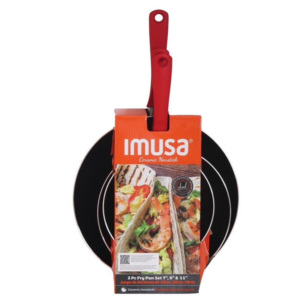 Nonstick Ceramic Cookware Set 3-Piece Red Aluminum Stay-Cool Handles Skillets 7