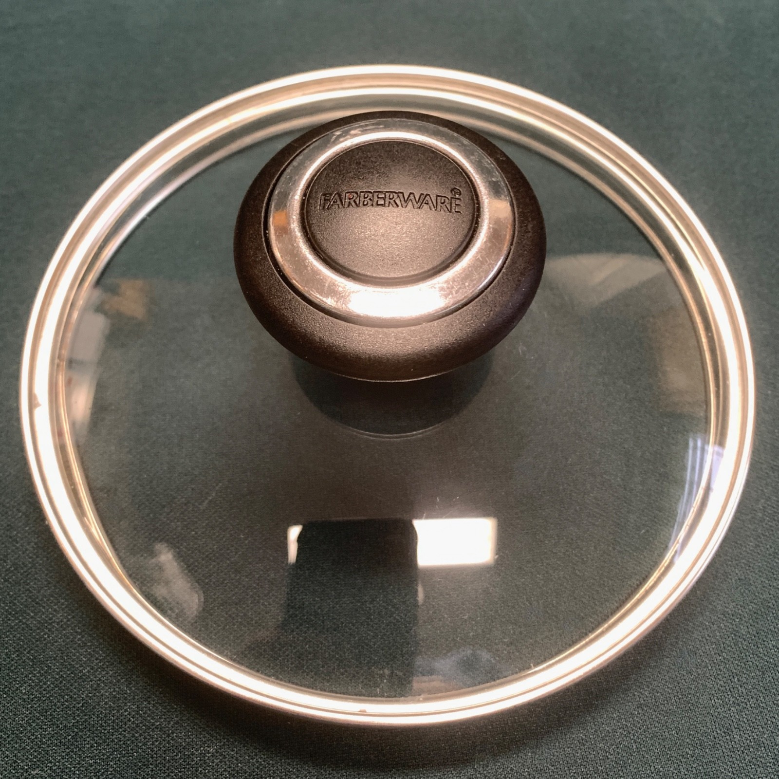 FARBERWARE GLASS LID 5-1/2 INCH STAINLESS STEEL RIM COOL TOUCH KNOB WITH SILVER