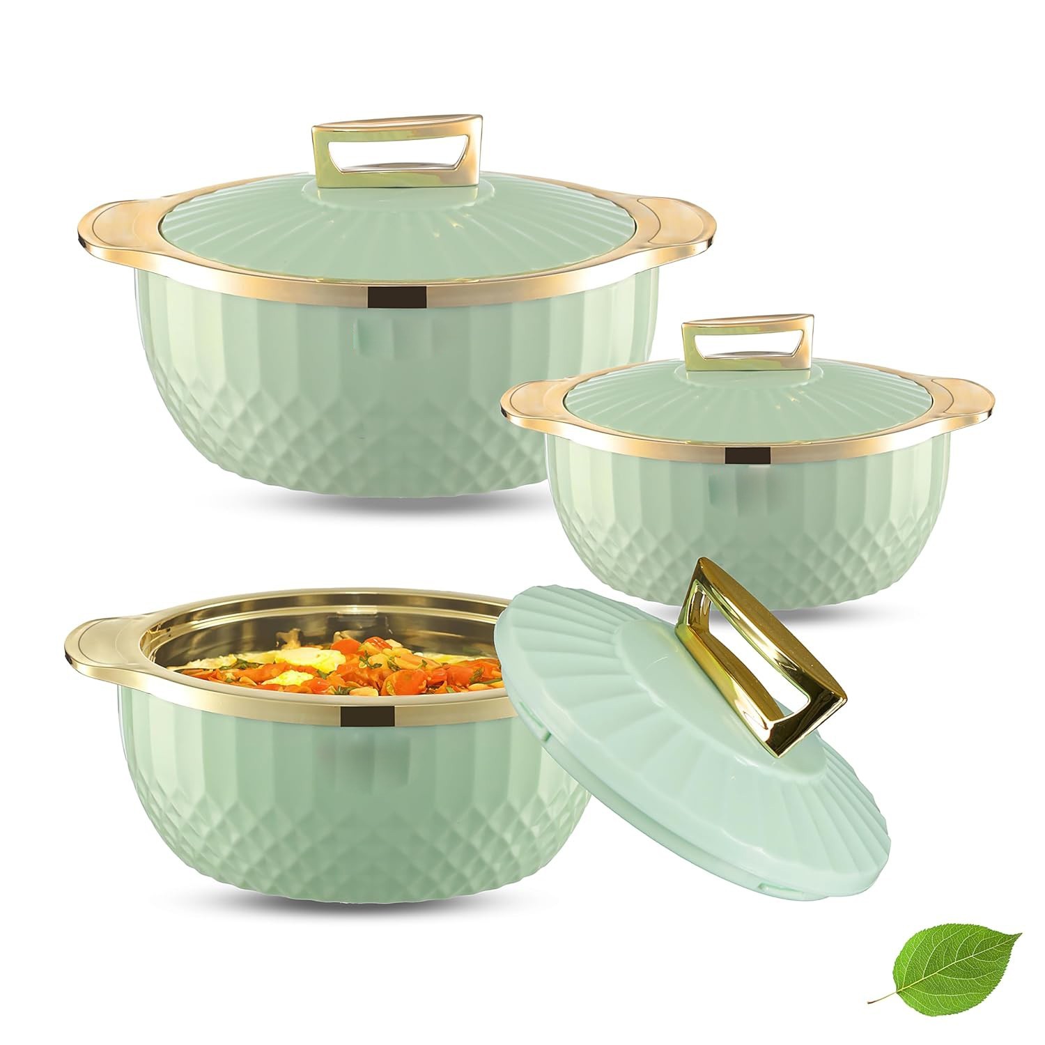 Inner Steel Casserole Set of 3 750 ml,1000 ml & 1500 ml BPA Free Hot Pot