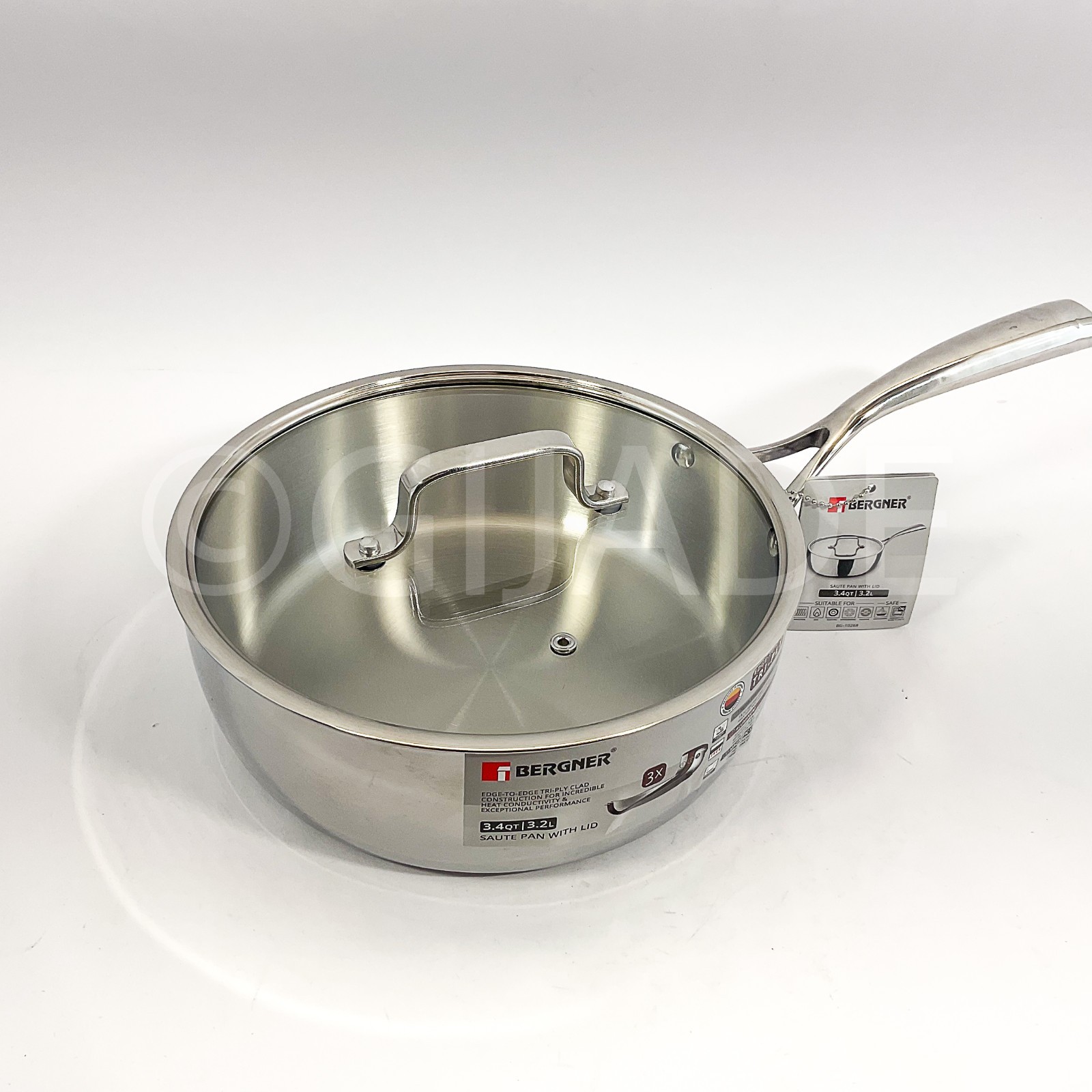 Bergner Edge-To Edge Tri-Ply Stainless Steel 3.4-qt Saute Pan With Lid