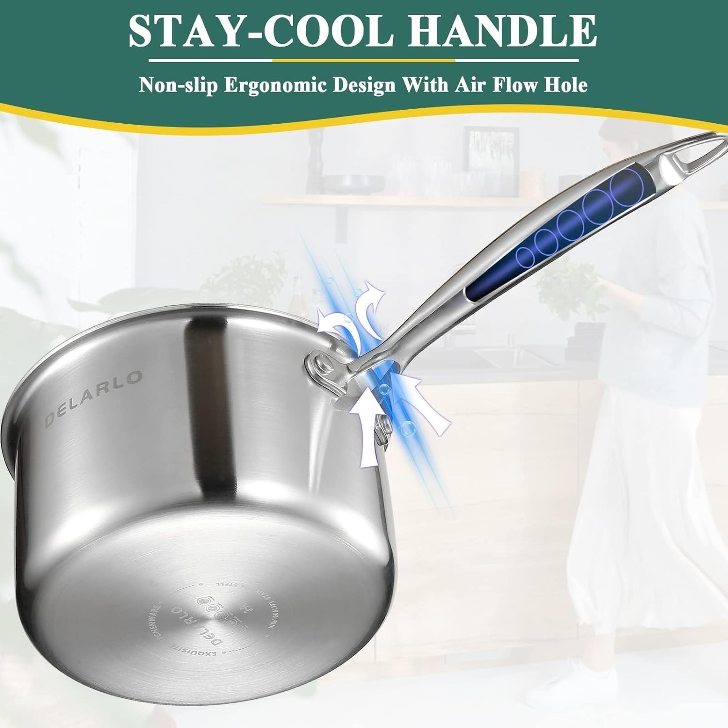 DELARLO Sauce Pan Sets, Compatible with All Cooktops 600℉ (Lids 300℉)