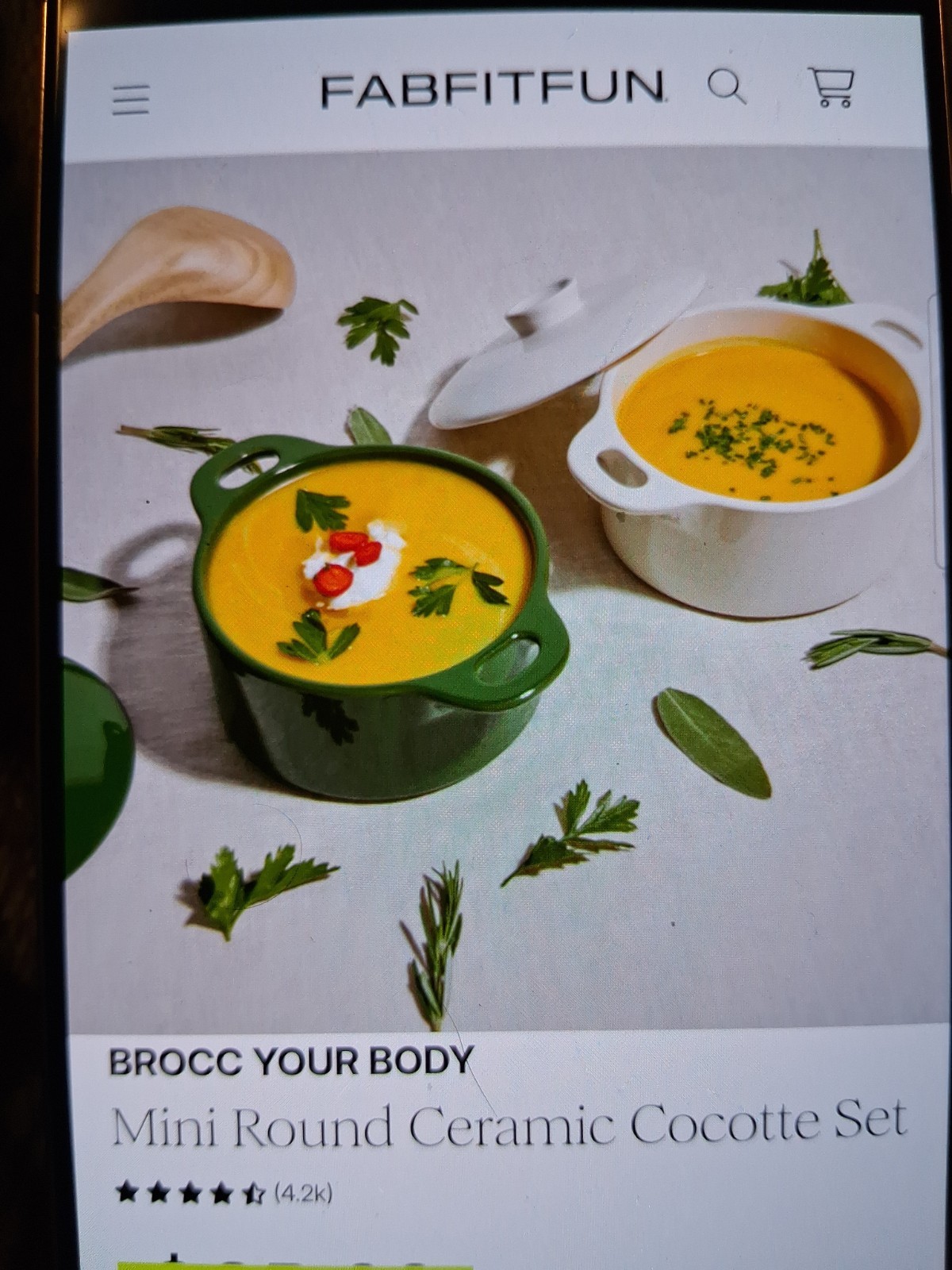 Brocc Your Body Mini Round Ceramic Cocotte Set Green and White Lids NEW IN BOX