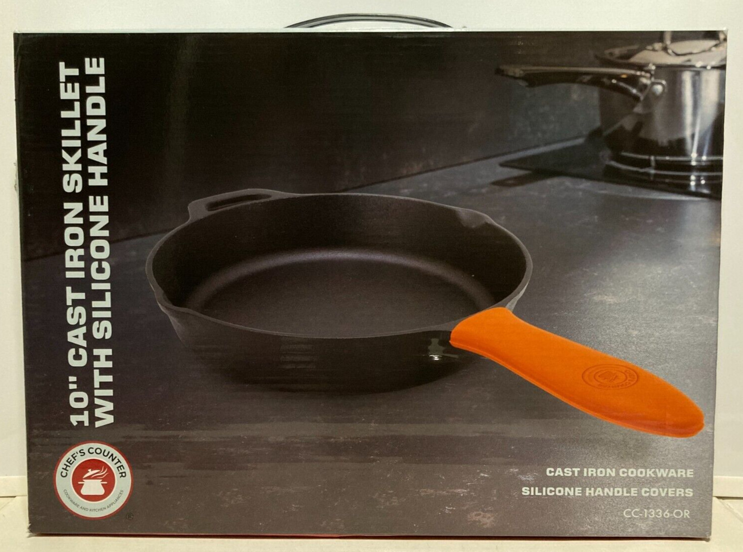 Chef’s Counter 10″ Cast Iron Skillet w/ Silicone Handle Cover Pre Seasoned NIB