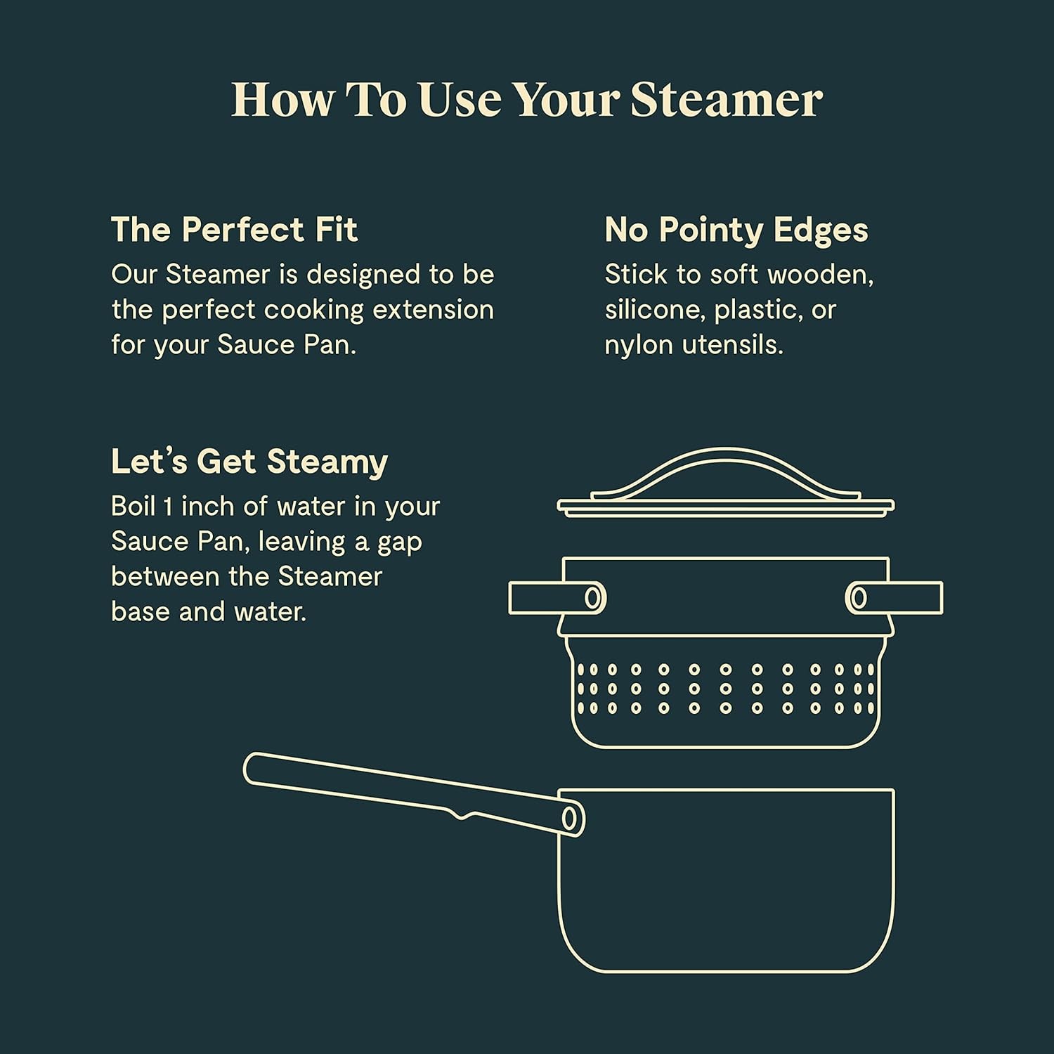 Caraway Steamer Stainless Steel with Handles Non Toxic for Veggies