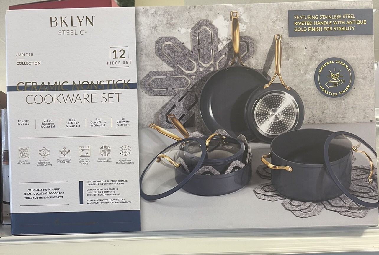 Brooklyn Steel Co. G1865 Grey Satellite Nonstick Aluminum Cookware Set 12-Piece