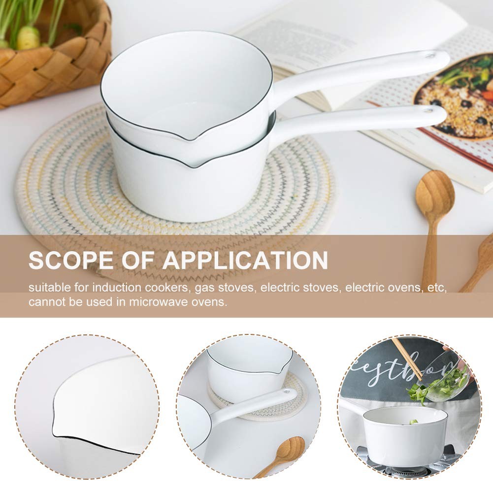 1.2L Saucepan Enamel Milk Pan Butter Warmer NonStick Boiling Pot White Tool