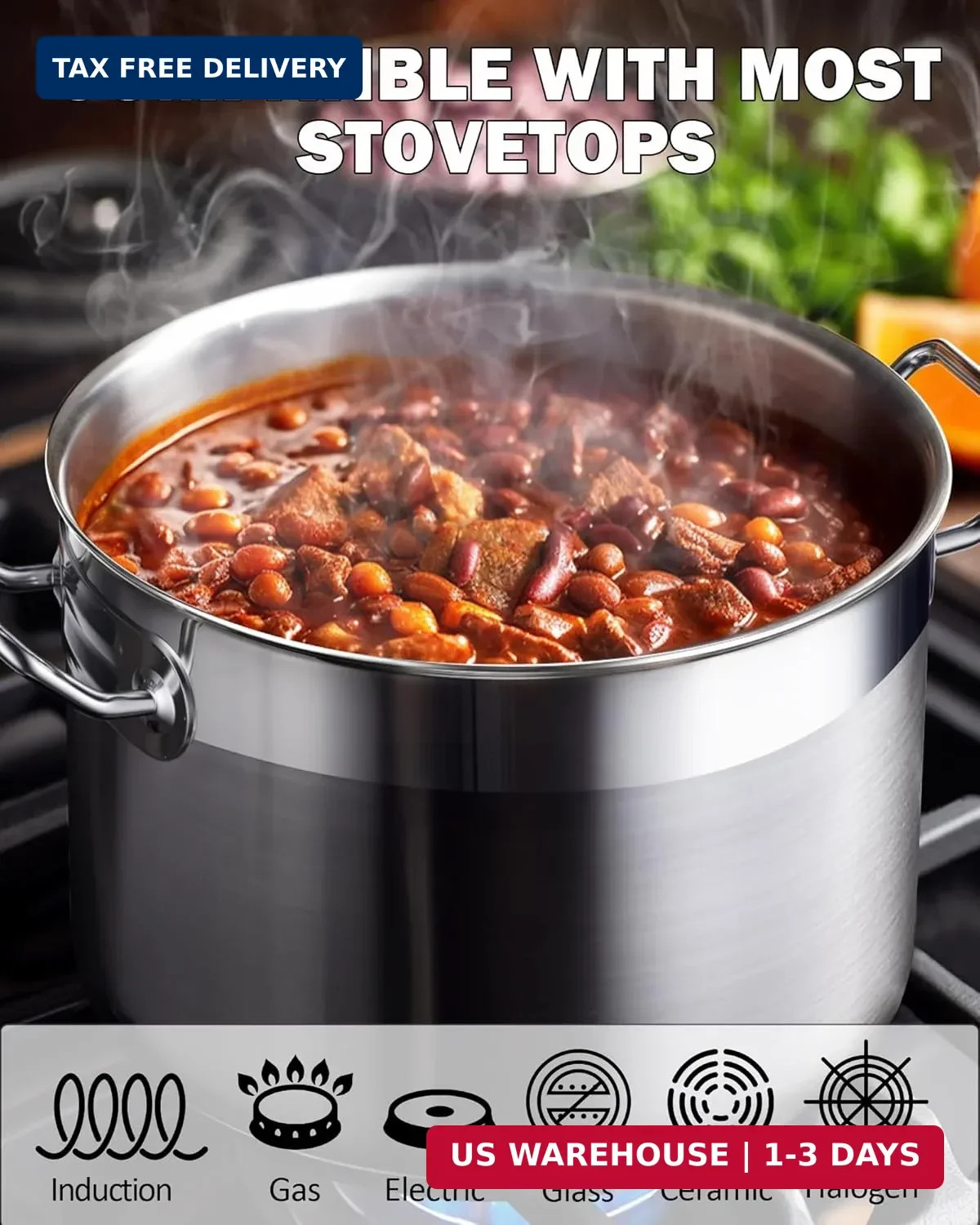 Cooks Standard Stainless Steel Stockpot 20 QT, Stock Pot with Lid, Professional
