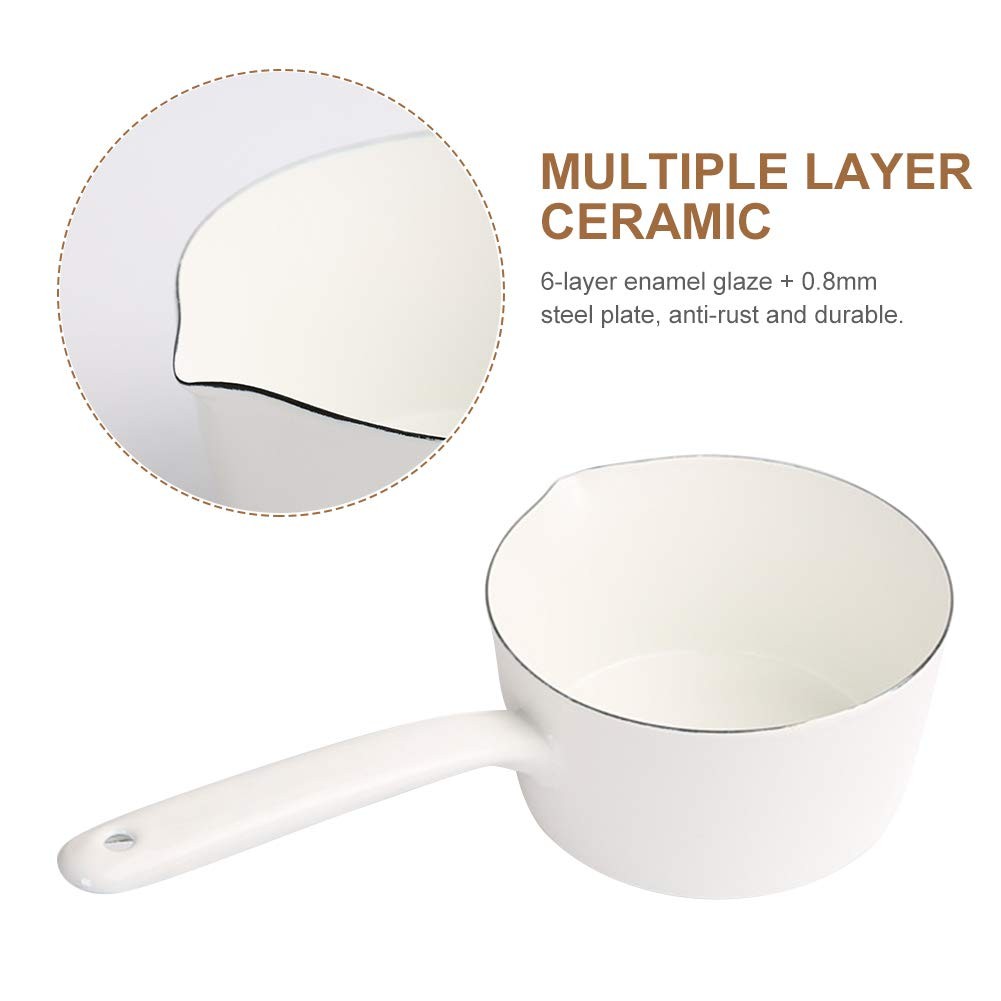 1.2L Saucepan Enamel Milk Pan Butter Warmer NonStick Boiling Pot White Tool