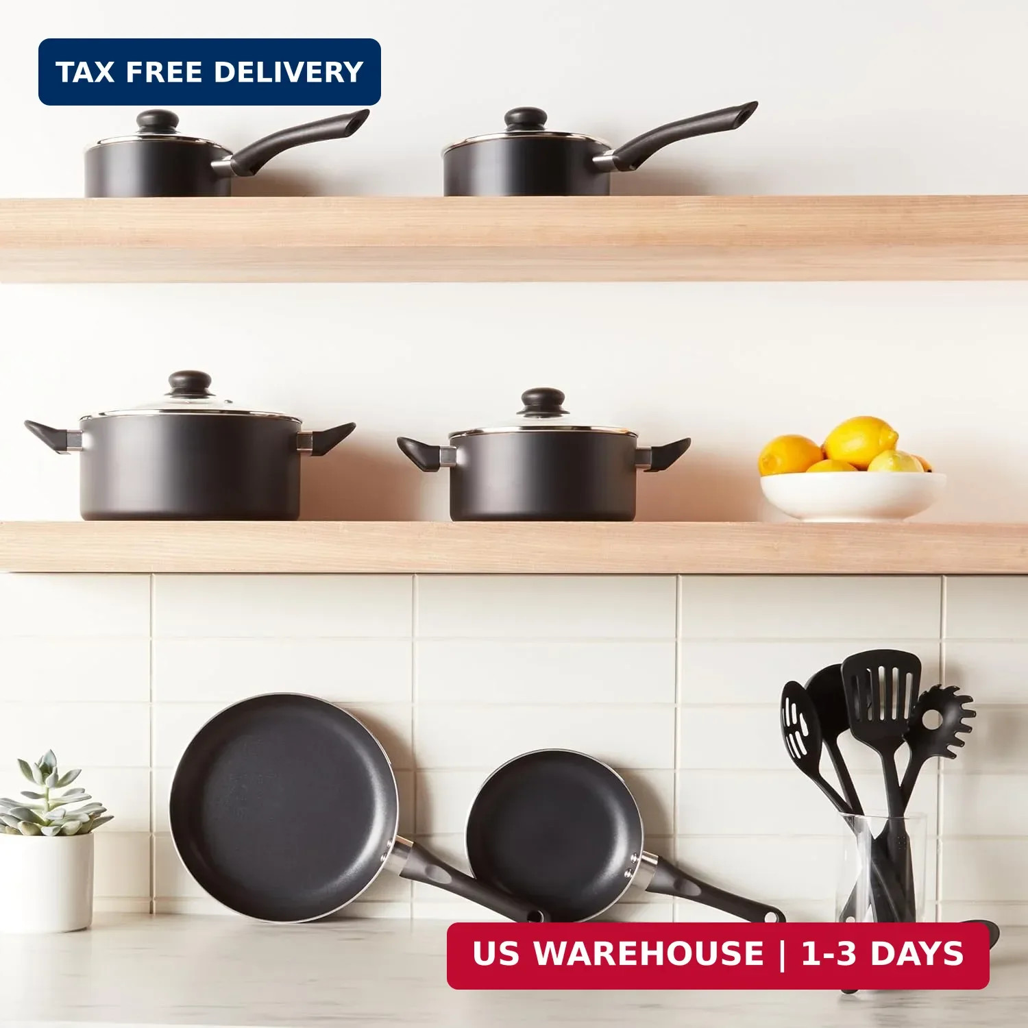 Amazon Basics Non-Stick Kitchen Cookware 15-Piece Set with Stay-Cool Handles, Ev