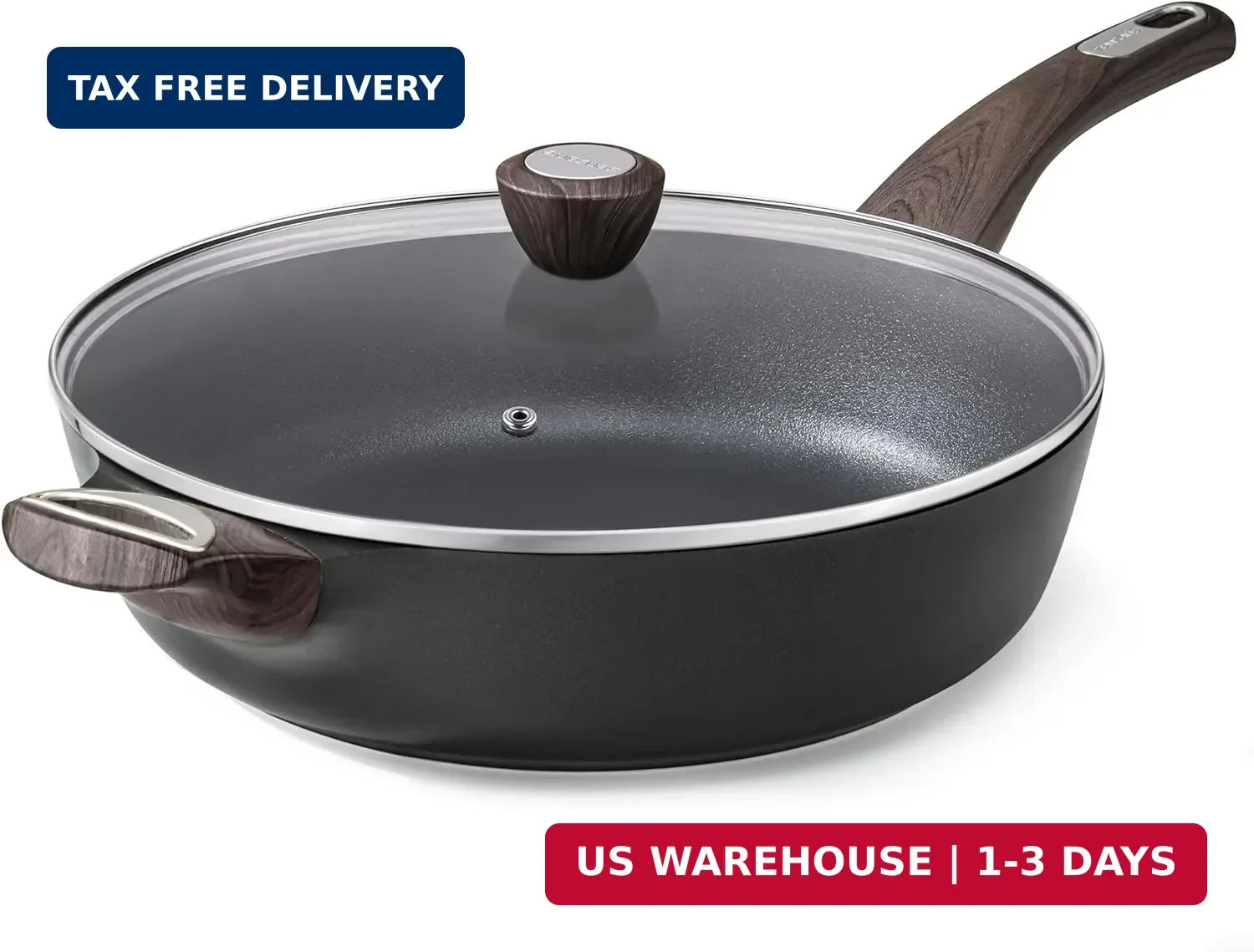 SENSARTE Nonstick Frying Pan Skillet with Lid, 12 Inch Large Deep Frying Pan, 5