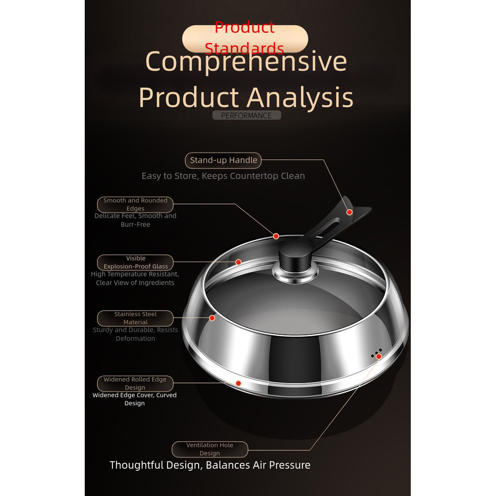 Multi Size Stainless Steel Pot Lid with Tempered Glass and Cool Bakelite Handle