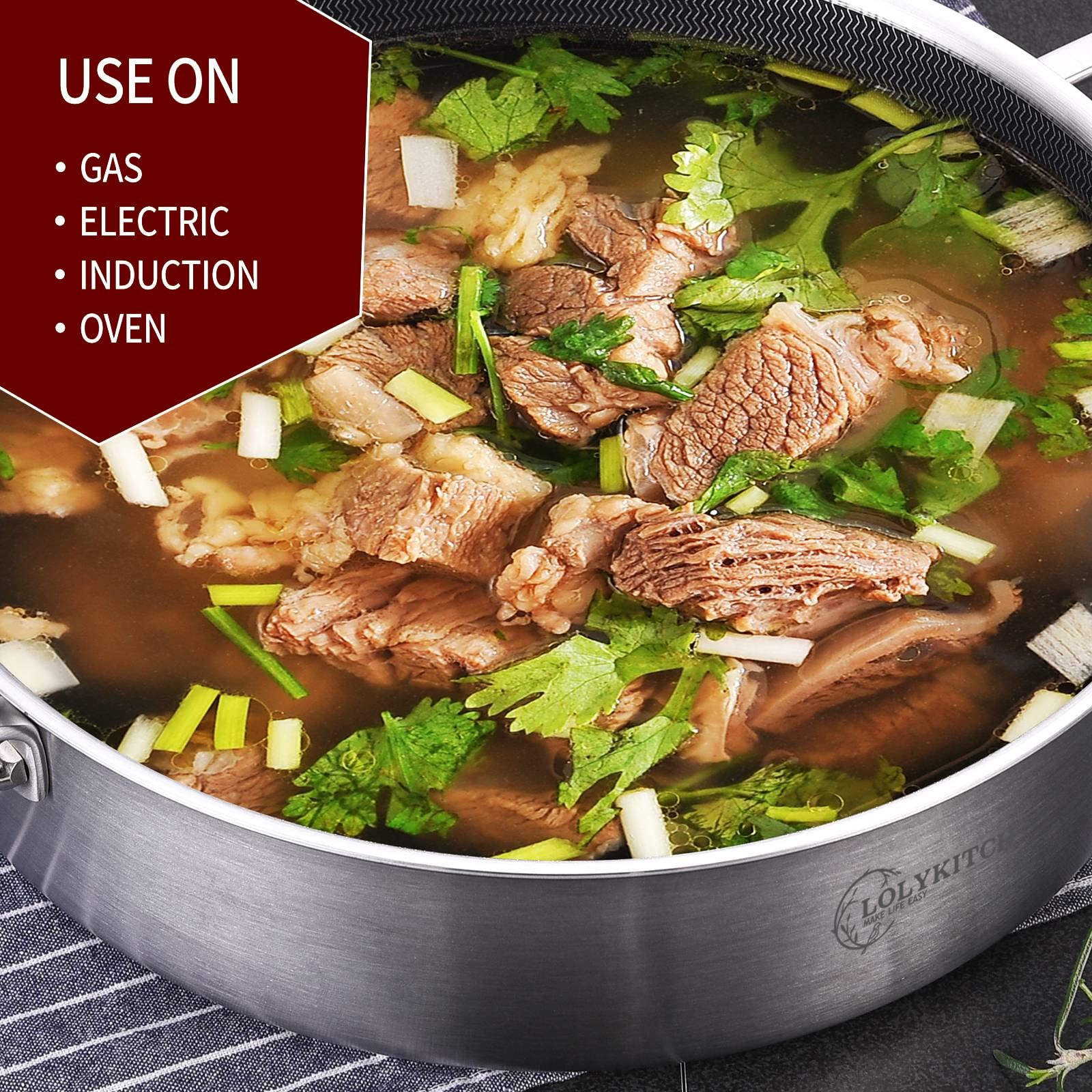 6 Qt Triply Stainless Steel Nonstick Saut Pan With Lid12 Inch Deep Frying Panlar