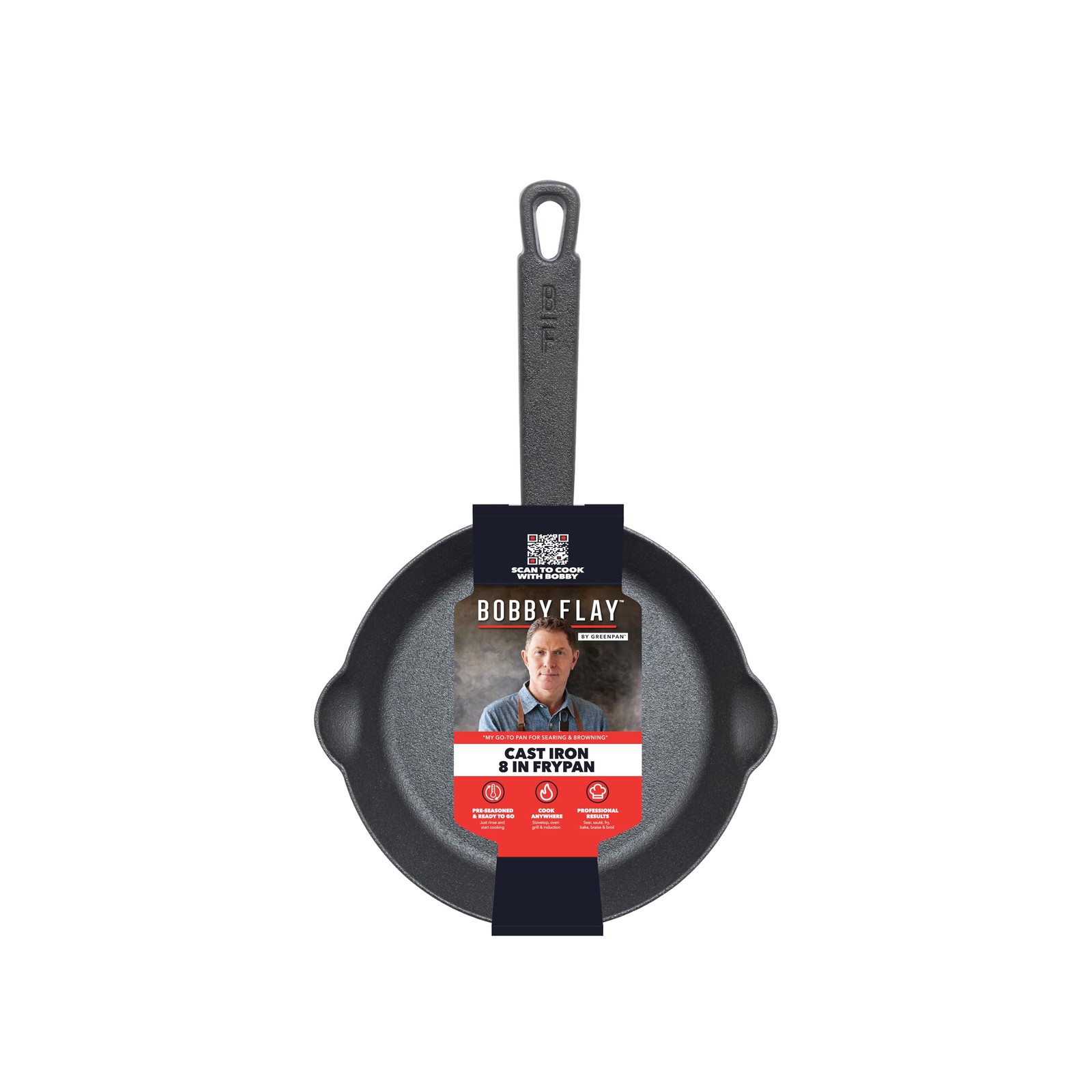 x Bobby Flay 8” Cast Iron Pre-Seasoned Skillet with Helper Handle, Profession…