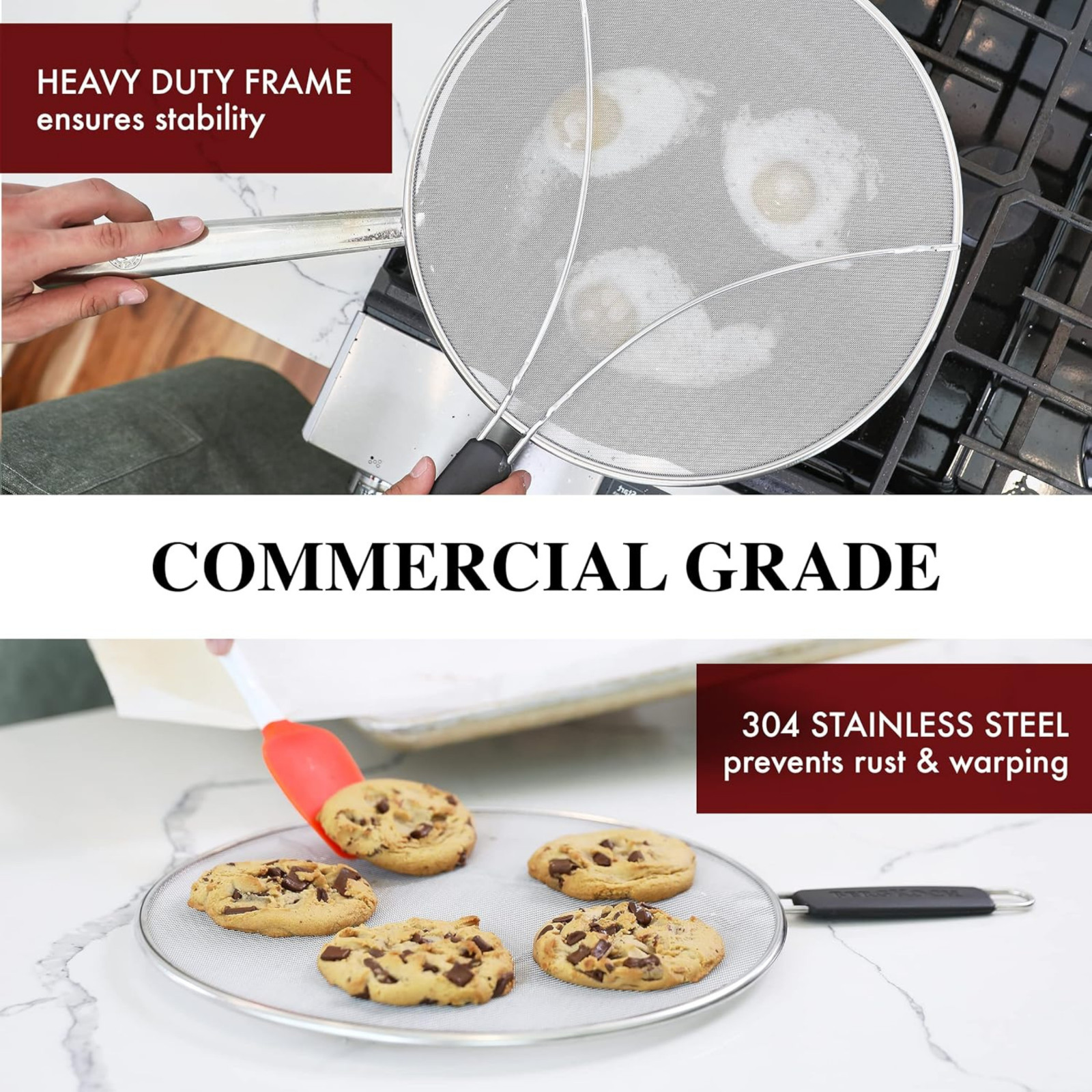 13″ Splatter Screen Stainless Steel Grease Guard Frying Pan Oil Splash Cover