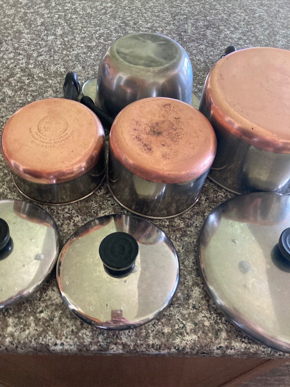 Revere Ware Pre-68 Copper Bottom 7 Pc 1-,1.5-4qt. Sauce Pots Lids VTG, +insert