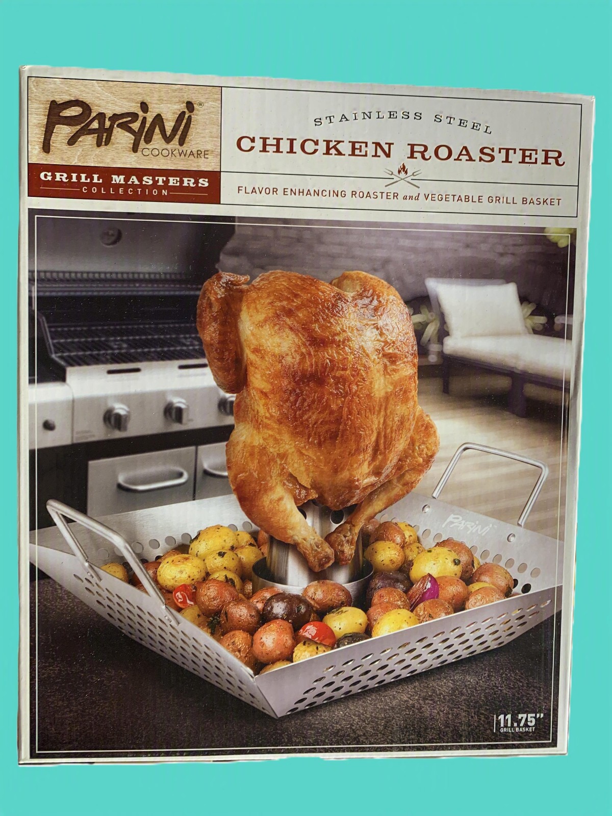 Parini Stainless Steel Beer Can Chicken Roaster Grill Basket 11.75” BBQ Cooker
