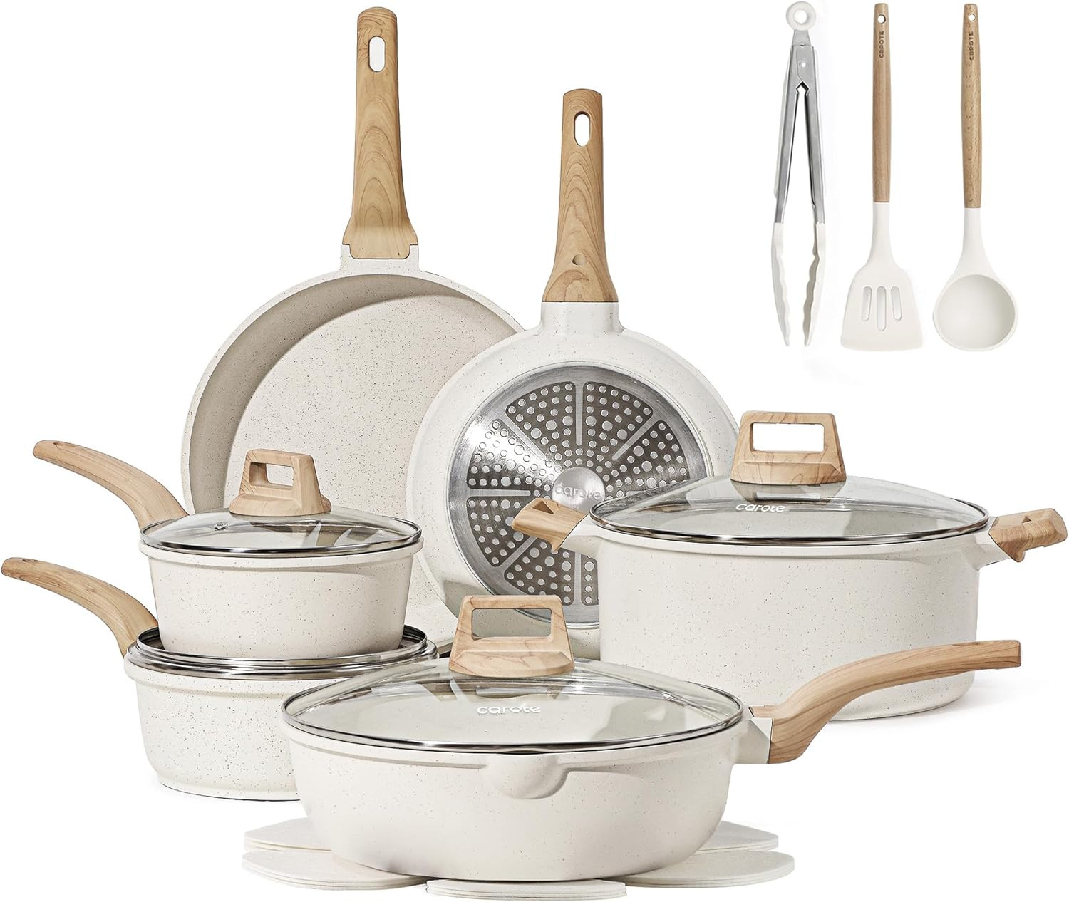 16 Piece Pots and Pans Set Nonstick, White Granite Cookware Sets Induction Cookw