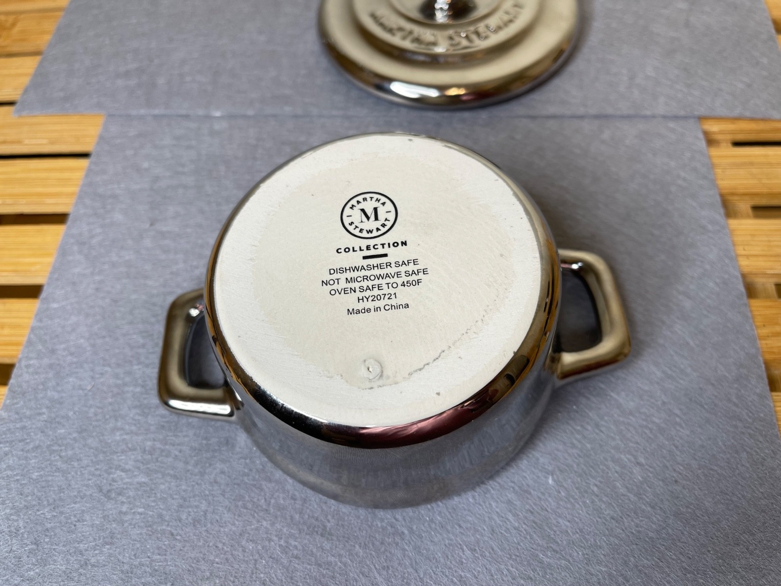 Martha Stewart Silver Mini Ceramic Cocottes Pot w/Lid 12 Oz