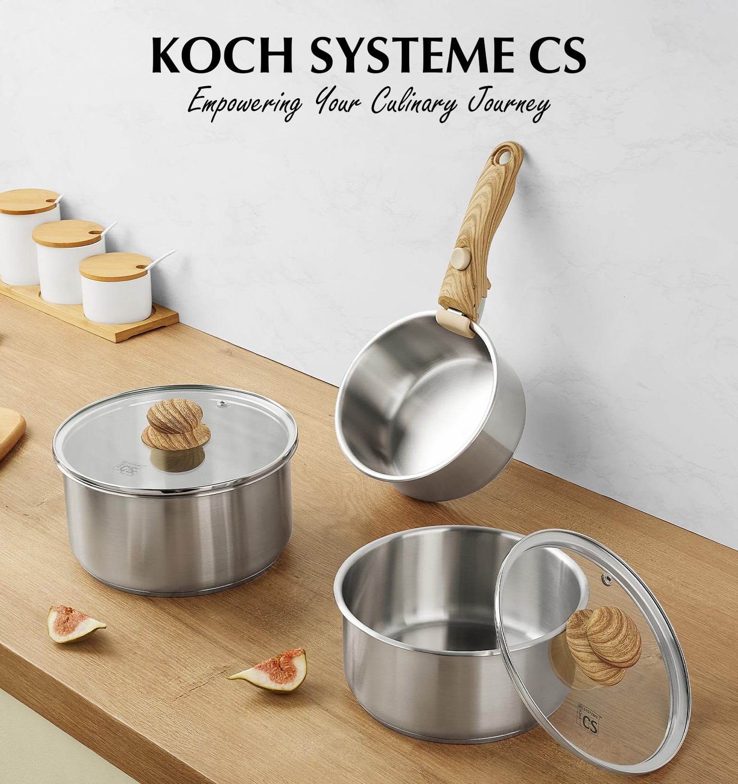 KOCH SYSTEME CS 18/10 Stainless Steel Saucepan Set Removable Handle, 1.5QT & …