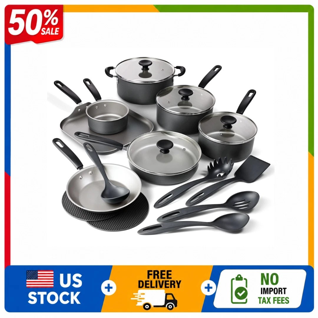 Tramontina Primaware 18-Piece Nonstick Cookware Set, Asphalt