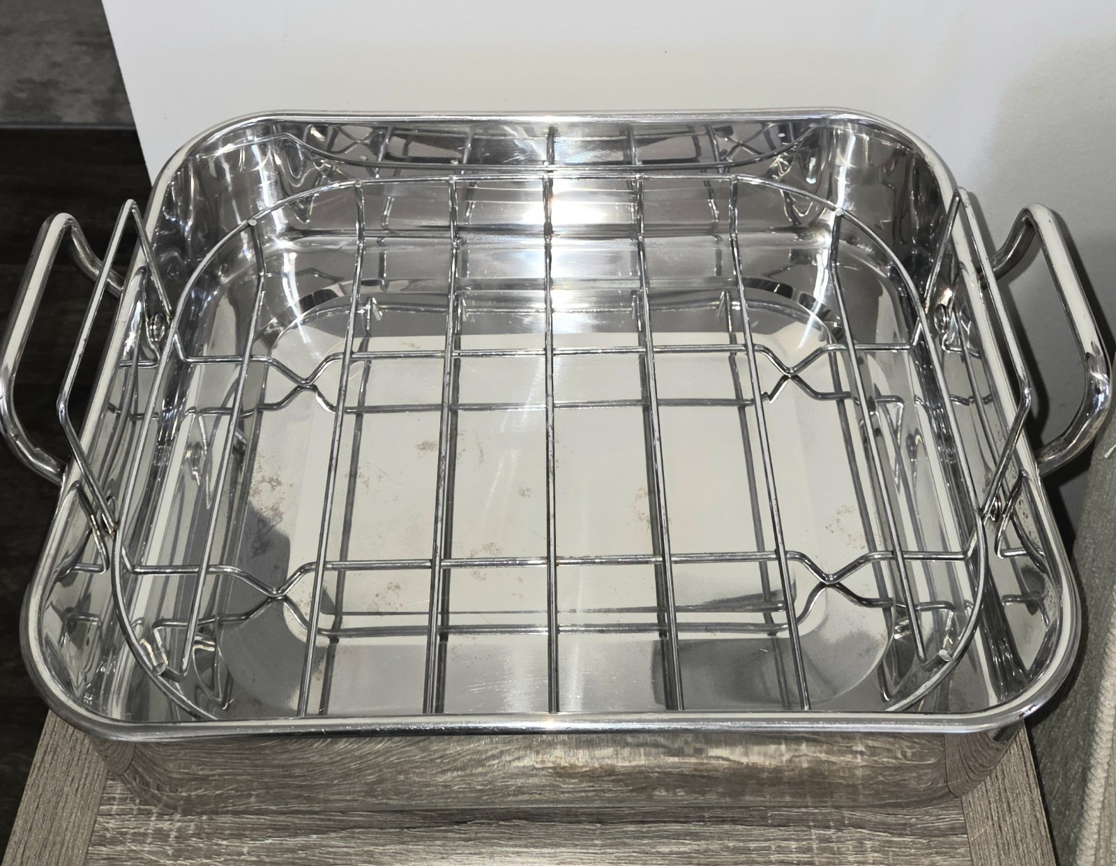Martha Stewart Stainless Steel Rectangular Roaster w Rack 17.5″ x 12.3″ SEE DESC