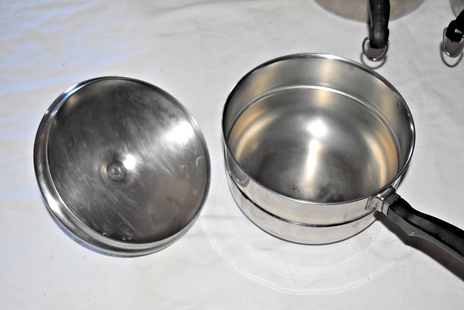 5 pc. FARBERWARE 1 1/2 qt + 2 qt DOUBLE BOILER + SAUCEPAN Pan POT & 2 Lids USA