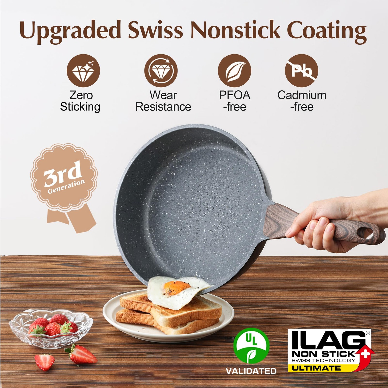 SENSARTE Nonstick Deep Frying Pan Skillet, 10/11/12-inch Saute Pan with Lid,