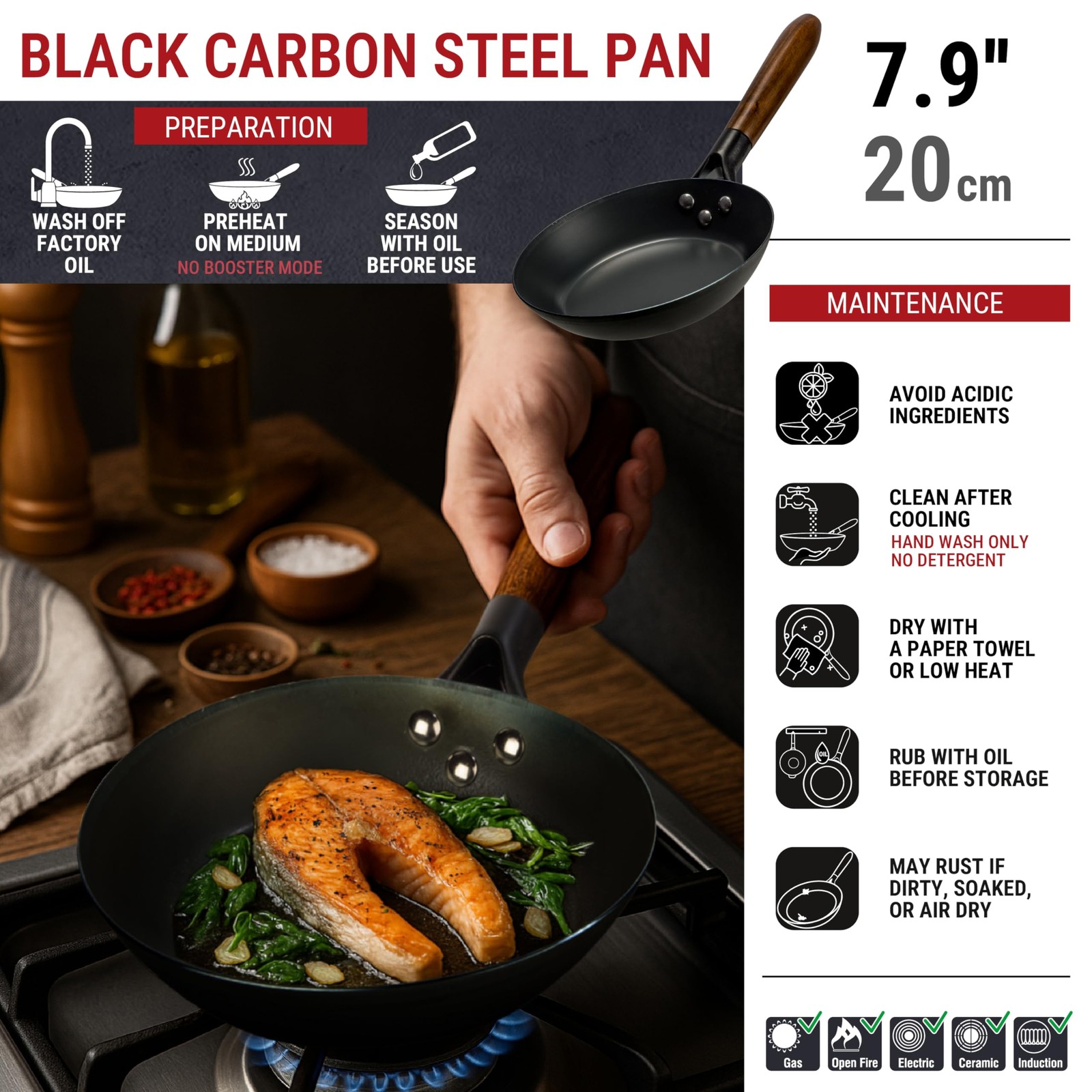 Coatingfree Carbon Steel Pan Durable 7.9 Inch Frying Pan Pans For Cooking Health