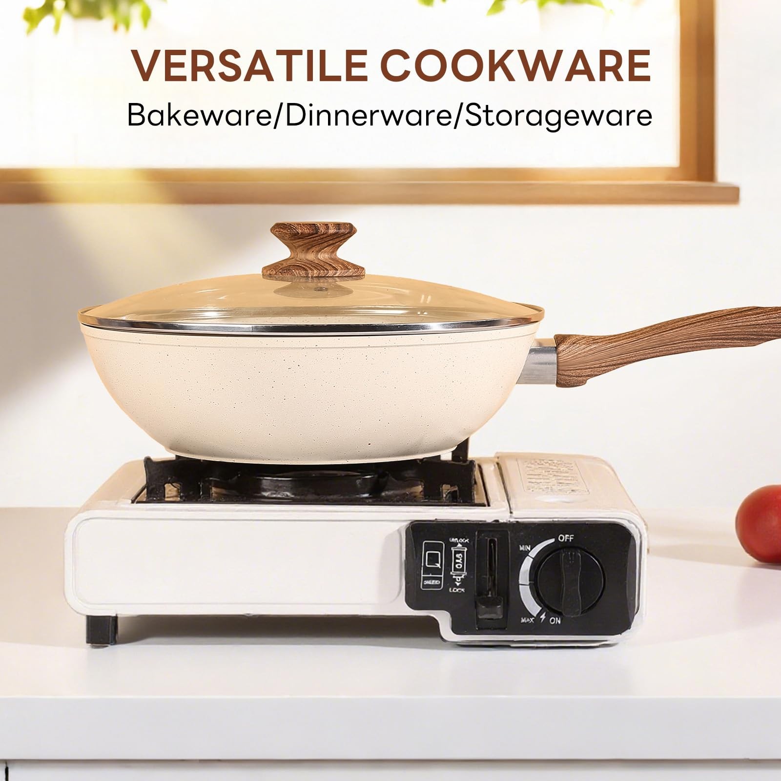 17 Pcs Nonstick Pots and Pans Set Stay-Cool Handle Induction Beige _ SALE OFF