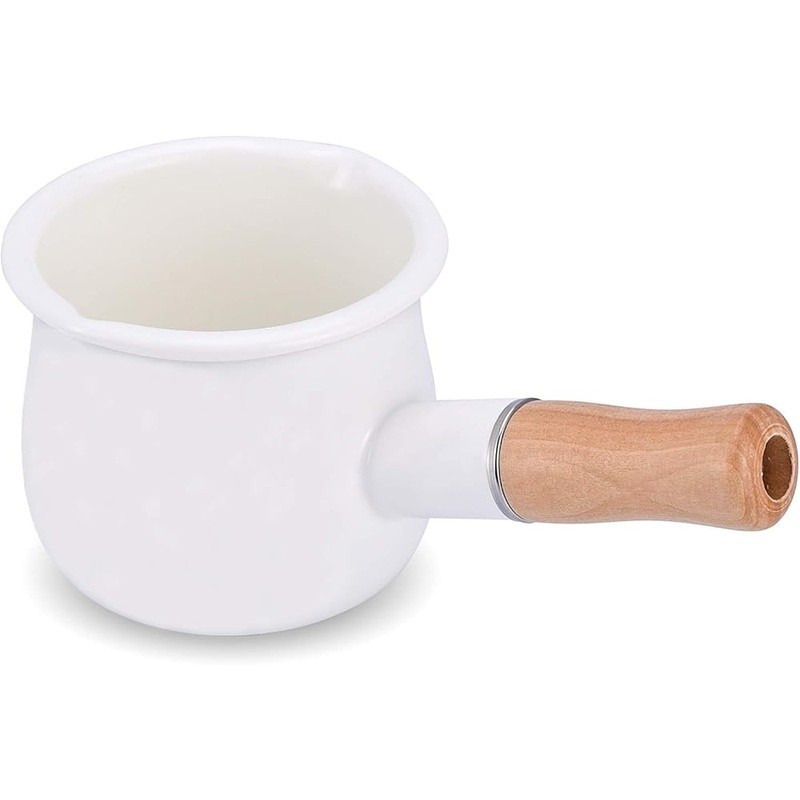 Mini Enamel Milk Pot W/ Spout Heat Resistant Non Stick Kitchen Cookware 550ml US