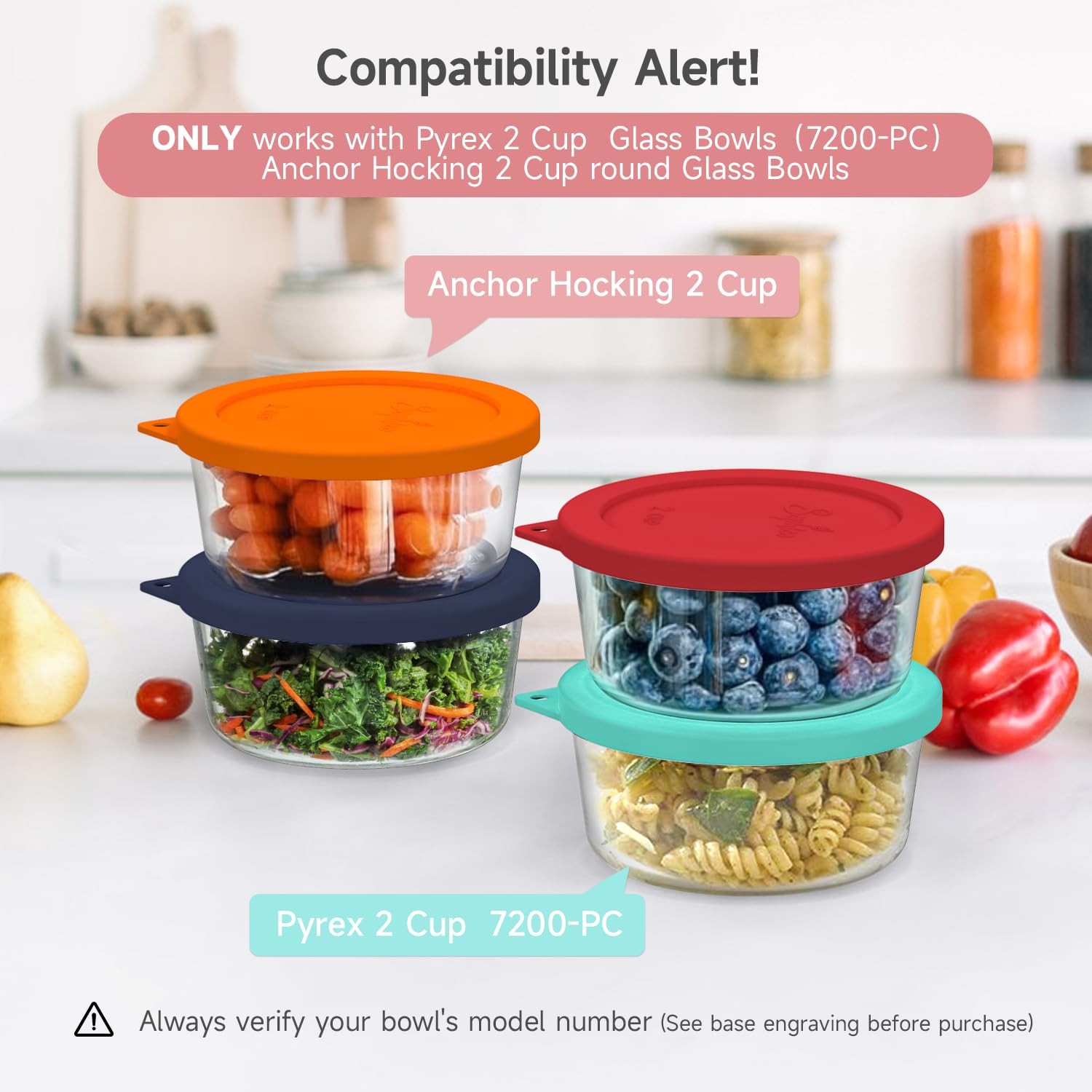 2 Cup Round Silicone Storage Cover Lids Replacement for Anchor Hocking and Pyrex