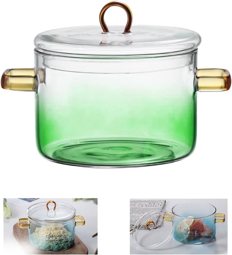 Pink Glass Saucepan, 2000ML/67OZ Glass Stockpot, Heart Shaped Clear Glass Sto…