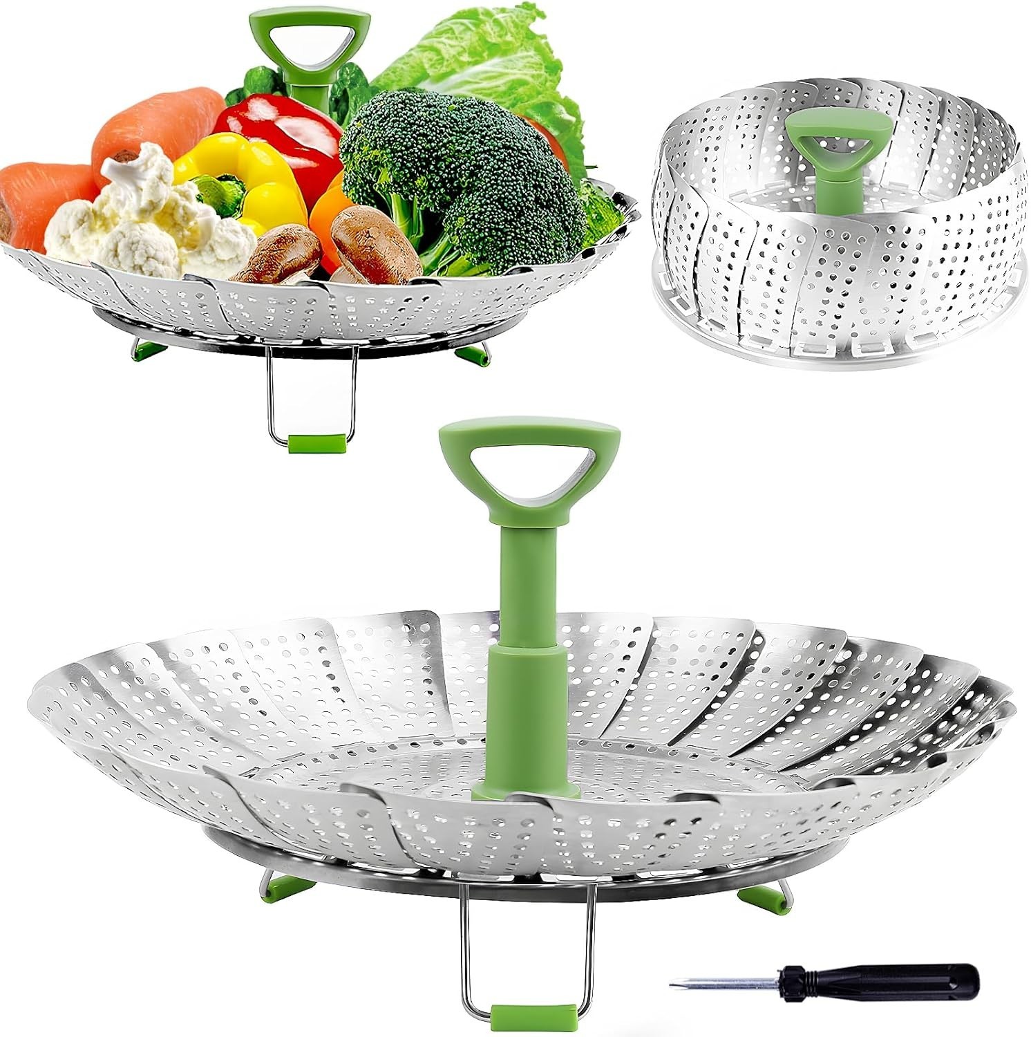 Stainless Steel Vegetable Steamer Basket, Expandable 6.4″ to 10″ for Healthy …