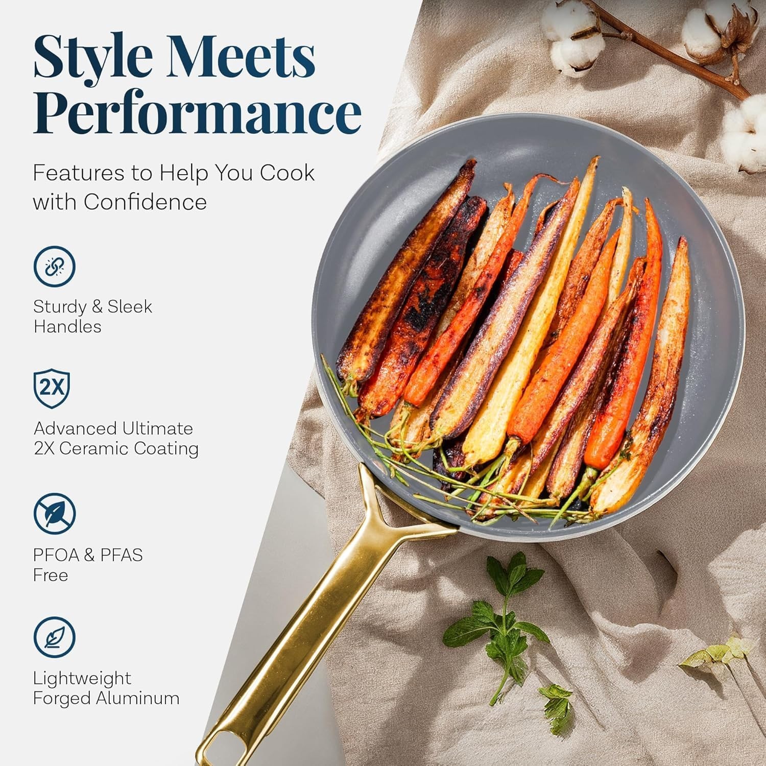 Gotham Steel Modern 11 Pc Ceramic Cookware Set, Elegantly Designed Pots and Pans