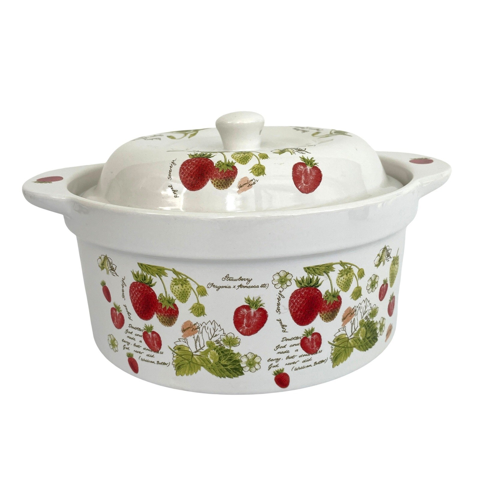 Vtg 90s Kent Pottery New Fruit Strawberry Ceramic Lidded Casserole Dish