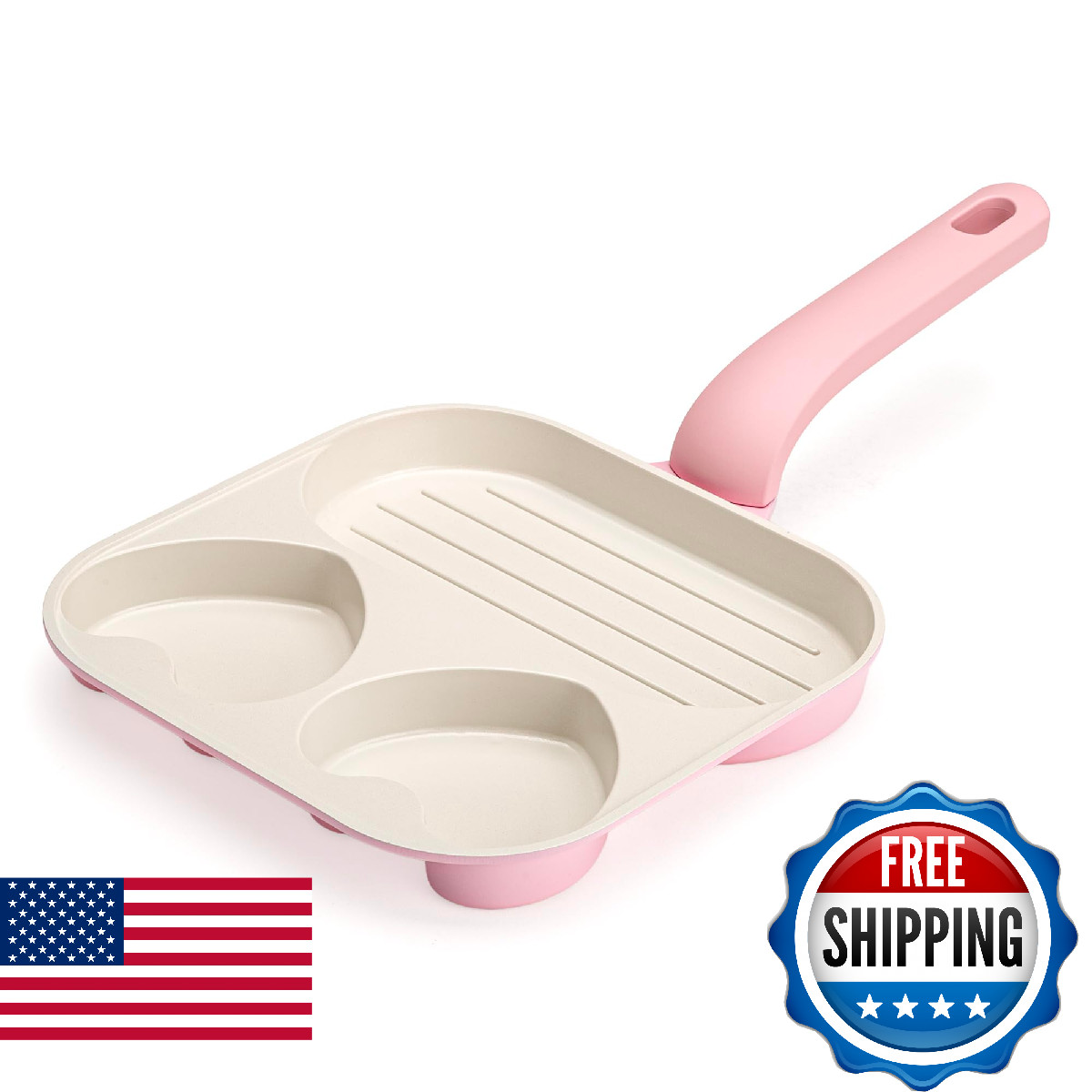 Paris Hilton Ceramic Nonstick Divided Skillet with Heart-Shaped Sections and Gri