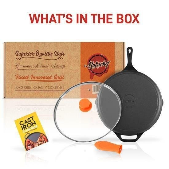 NutriChef 18.11″x12.44″x2.32″ Gray Iron Frying Pan – 500°F Oven Safe, PFOA-Free
