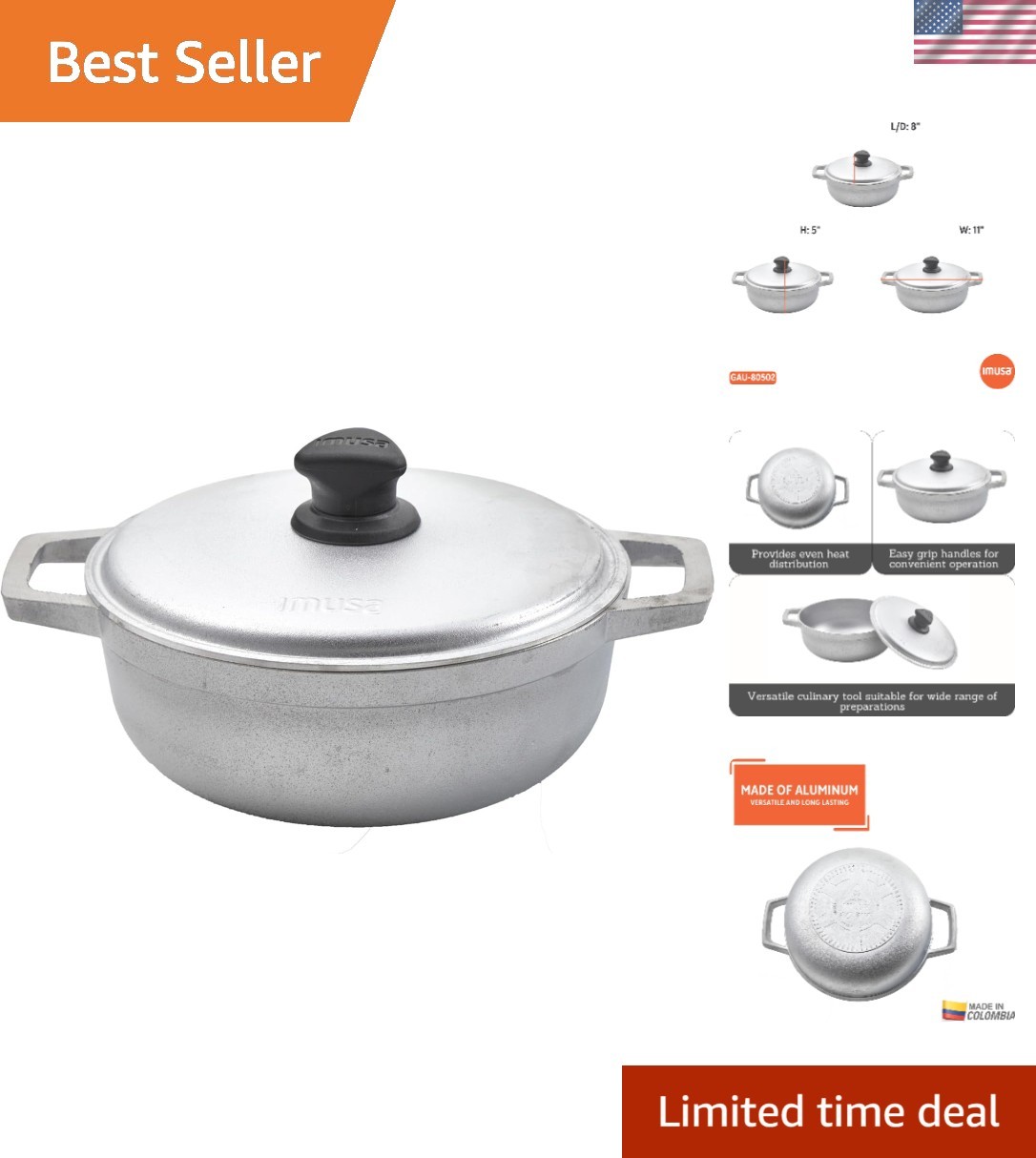 Durable 2QT Caldero with Riveted Handles – Ideal for Hispanic Culinary Creations