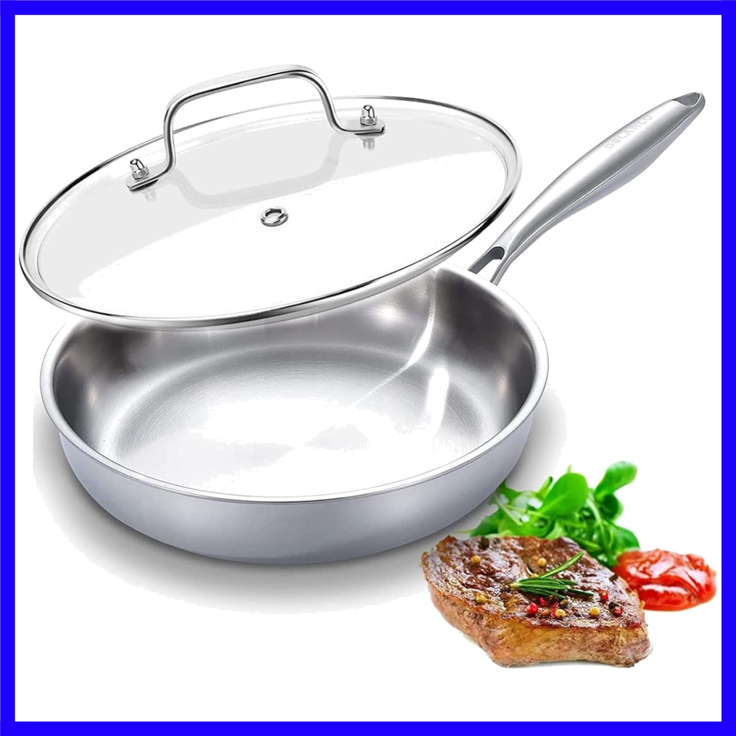 Tri-Ply Stainless Steel Pan, 18/10 Frying Pan, Oven Safe Up to 600°F, Nontoxi…