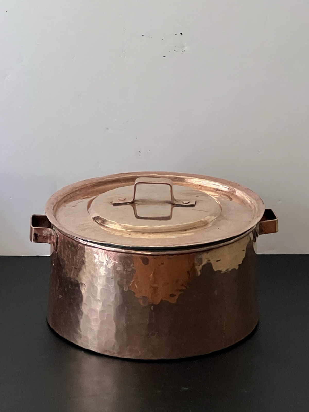 Vintage Primitive 4.5qt Copper Risotto Pot with Lid Tin Lined