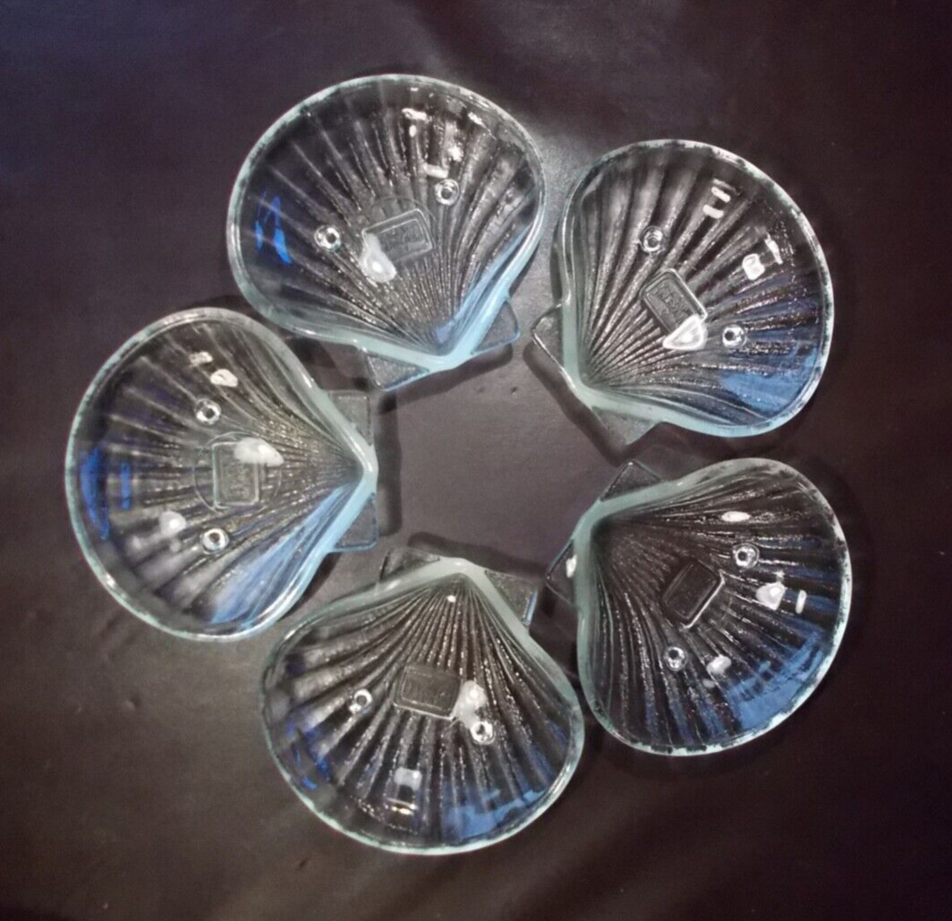 Set of 5 GLASBAKE clear glass 5.5″ scallop/clamshell dishes – oven to table 6 oz