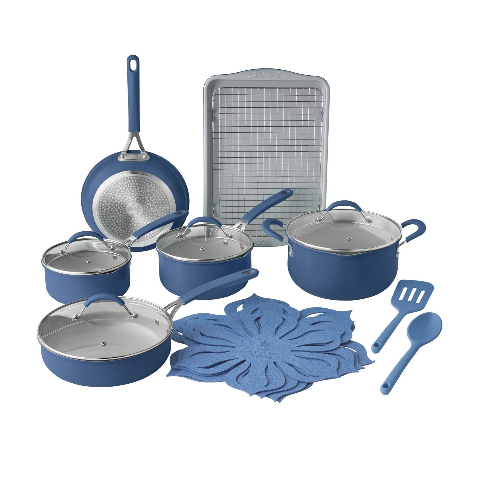 Sutton 17-Piece Ceramic Cookware Set with Strainer Lids and Cookie