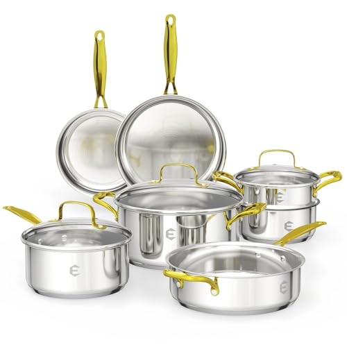 Stainless Steel Cookware Set, Tri-Ply Pots and Pans Set, 26 Piece 26 Pieces
