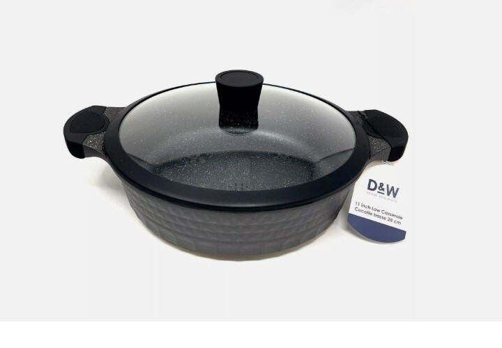 D&W Deane & White 11″ Low Casserole Pan Pot Lid All Stovetops Black Brown
