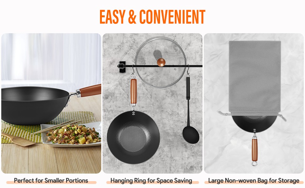 Carbon Steel Wok Pan, 9.5″ Authentic Chinese Stir-Fry Pans Set with Glass