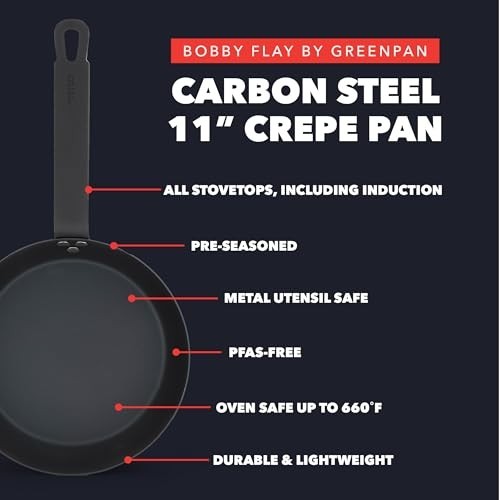 Carbon Steel Crepe Pan 11 Inch Pre-Seasoned PFAS-Free Induction Omelet Flat